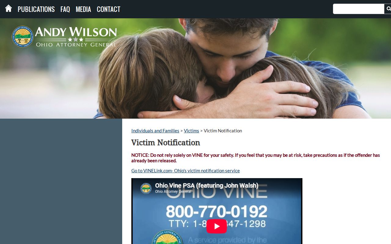 Ohio victim notification channels for a Lorain County VINE inmate check